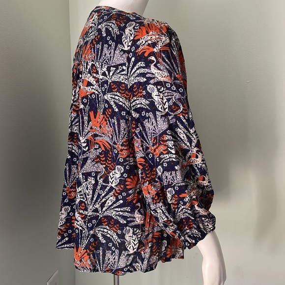 ANTHROPOLOGIE Maeve Cathy Pleated Blue Jungle Top Medium - Picture 8 of 11
